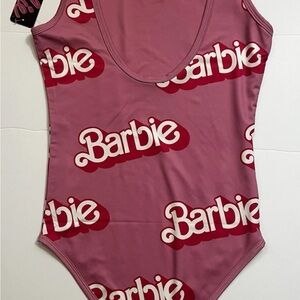 Barbie Bodysuit Womens S Pink/White Low Cut Back NWT
